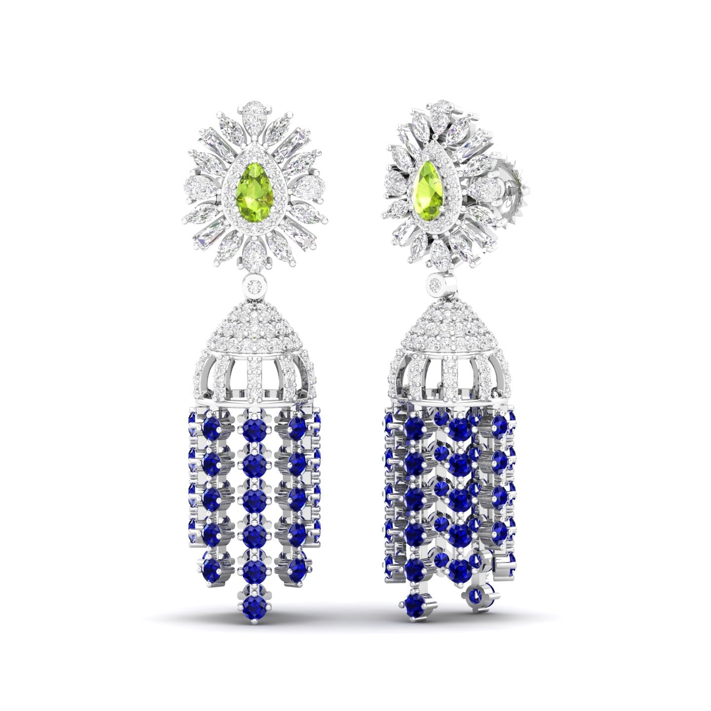 Maurya Dossal Chandelier Earrings with Peridot and Diamonds