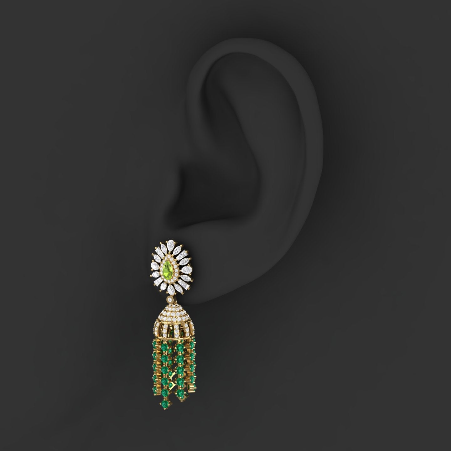 Maurya Dossal Chandelier Earrings with Peridot and Diamonds