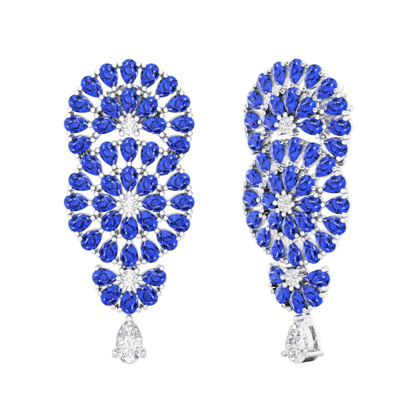 Maurya Festoon Blue Sapphire Drop Earrings with Diamonds