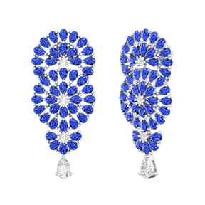 Maurya Festoon Blue Sapphire Drop Earrings with Diamonds