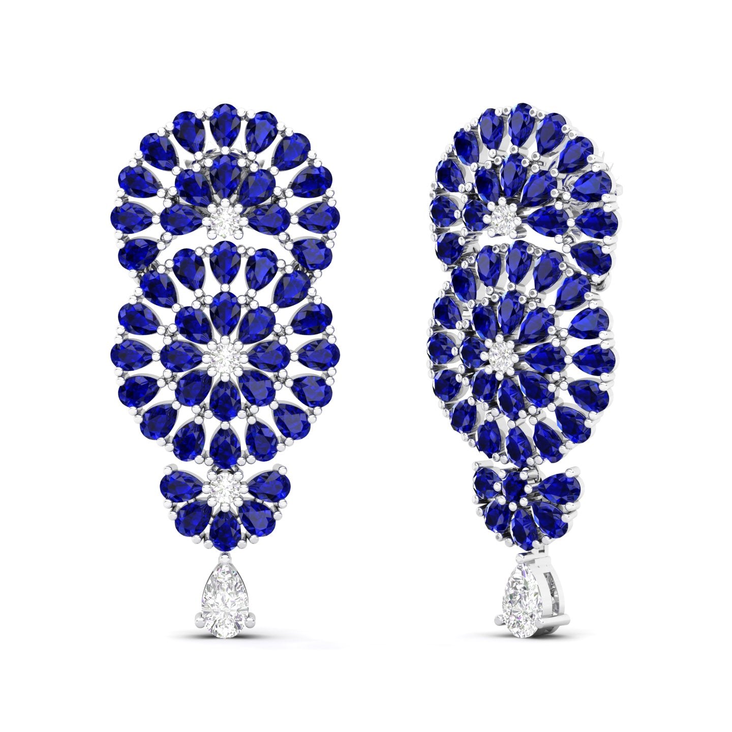 Maurya Festoon Blue Sapphire Drop Earrings with Diamonds