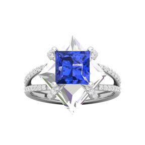 Maurya Color in Water Blue Sapphire Split Shank Engagement Ring with Diamonds