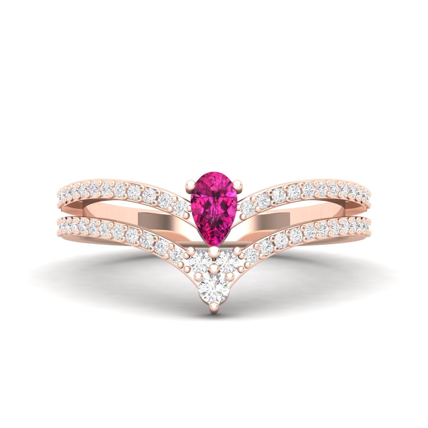 Maurya Diadem Morganite Chevron Engagement Ring with Accent Diamonds