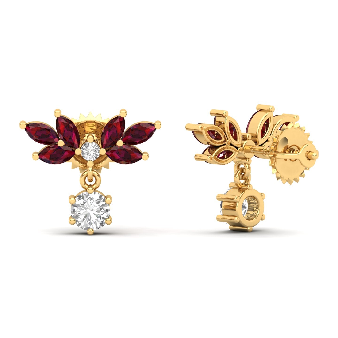 Maurya Fire Fruit Ruby Push Back Earrings with Diamonds