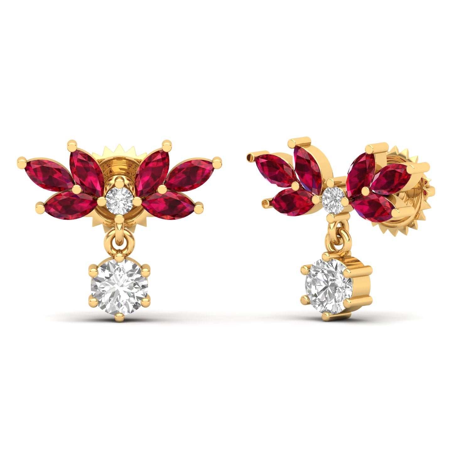 Maurya Fire Fruit Ruby Push Back Earrings with Diamonds