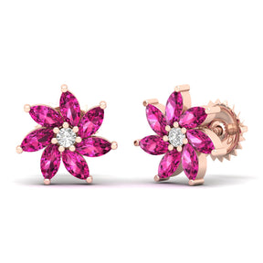 Maurya Frost Fire Ruby Stud Earrings with Diamond