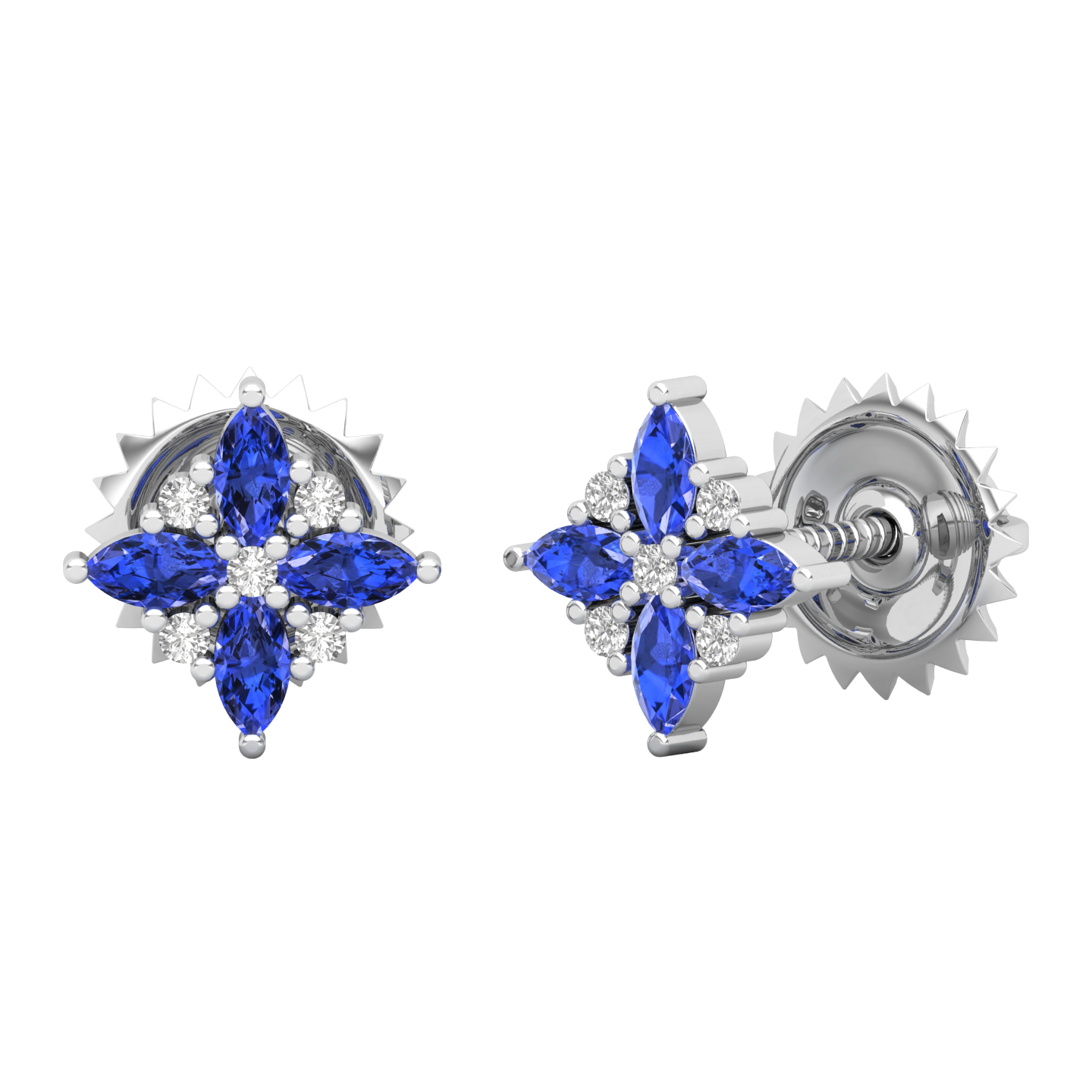 Maurya Frozen Flower Blue Sapphire Stud Earrings with Diamond