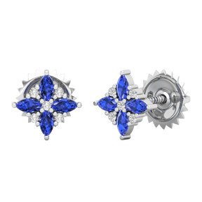 Maurya Frozen Flower Blue Sapphire Stud Earrings with Diamond