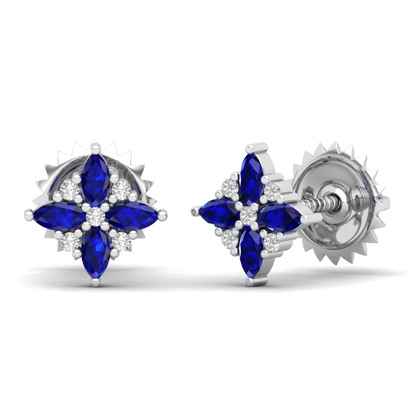 Maurya Frozen Flower Blue Sapphire Stud Earrings with Diamond