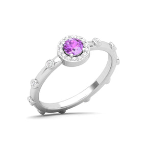 Maurya Mountain Emerald Engagement Ring with Diamond Halo