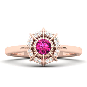 Maurya Solitaire Ruby Light in the Dark Promise Ring with Diamond Halo