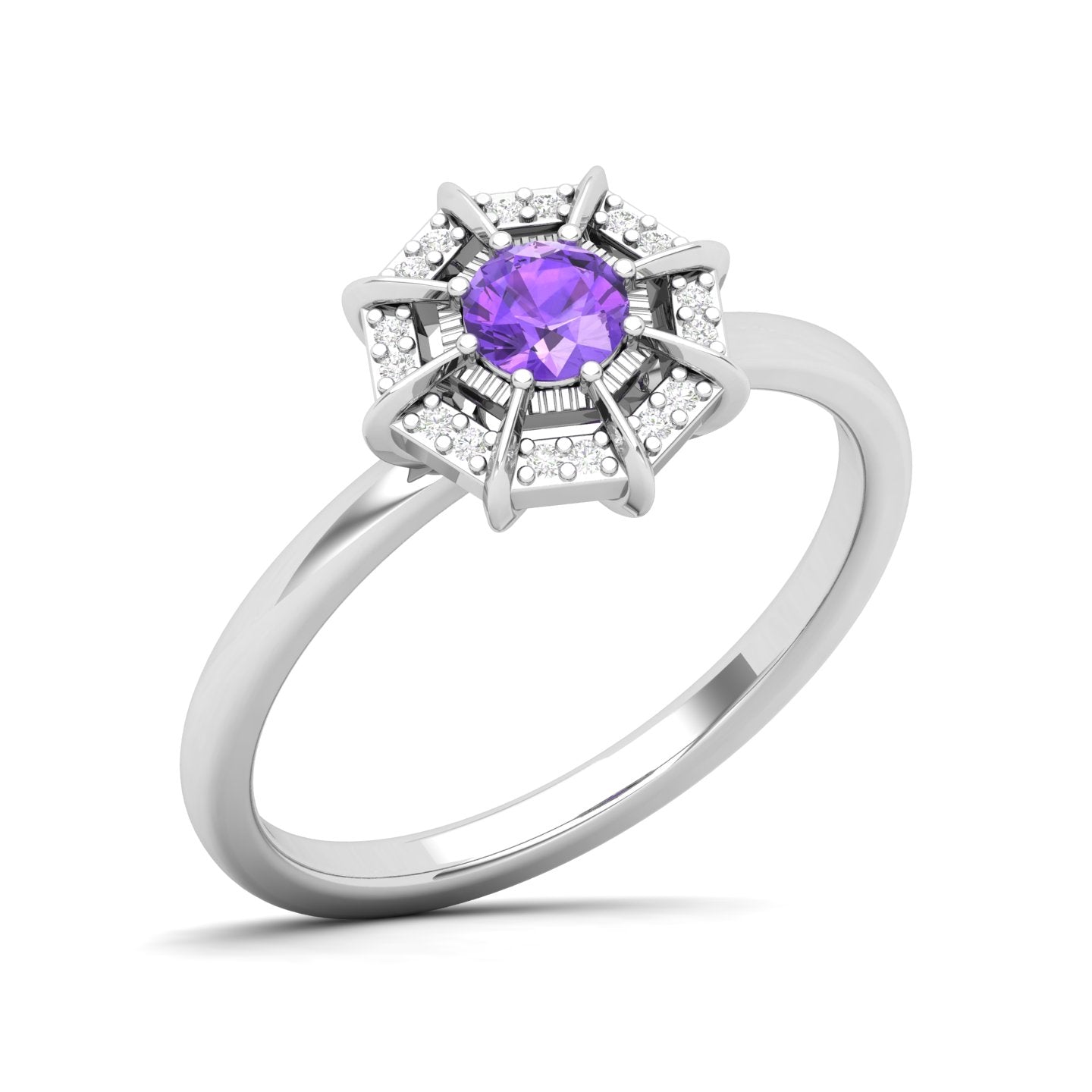 Maurya Solitaire Ruby Light in the Dark Promise Ring with Diamond Halo