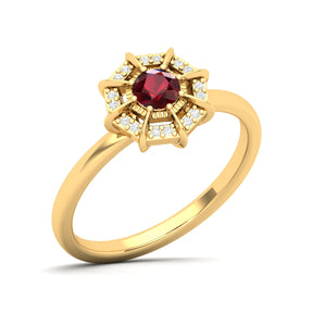 Maurya Solitaire Ruby Light in the Dark Promise Ring with Diamond Halo