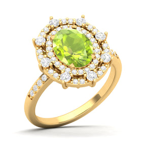 Maurya Oval Emerald Strain Tribe Engagement Ring with Diamond Halo