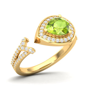 Maurya Pear Emerald Open Living Leaf Engagement Ring with Diamond Halo