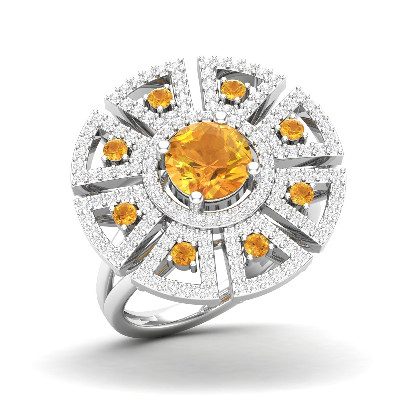 Maurya King’s Court Citrine Cocktail Ring with Diamonds