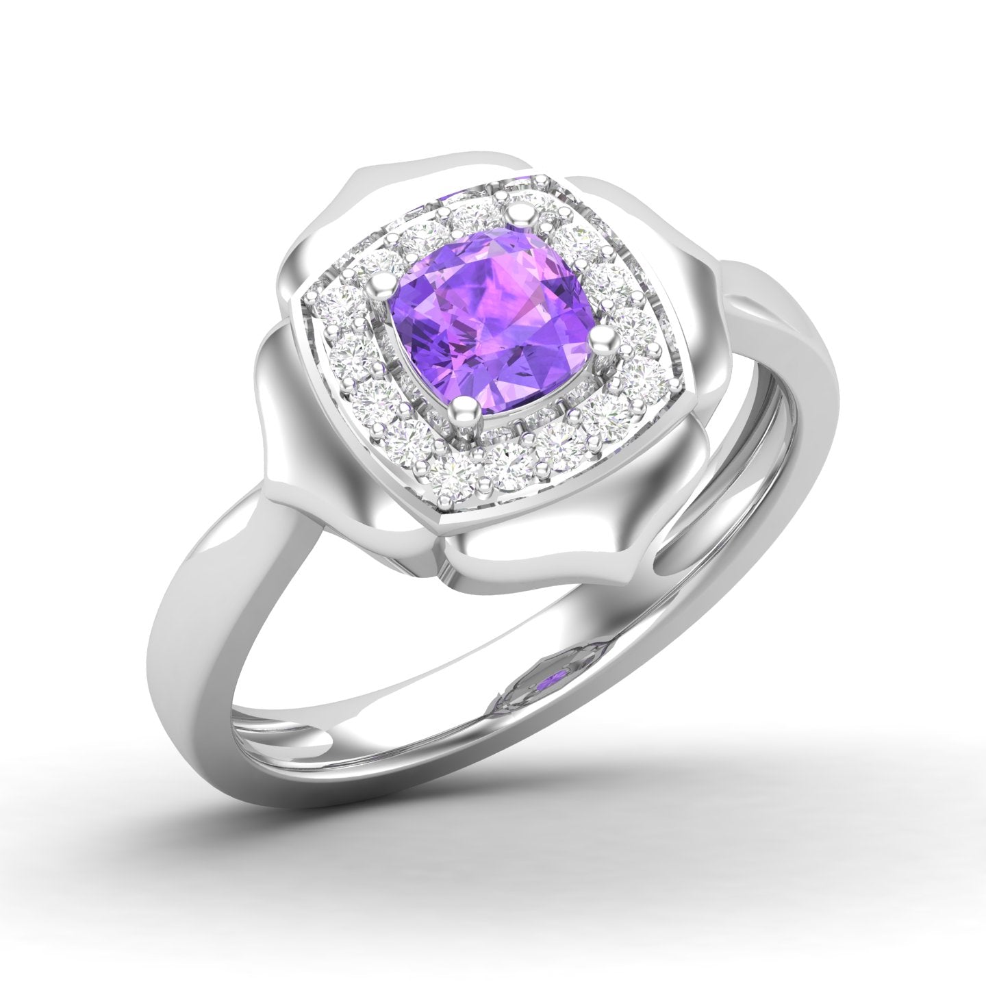 Maurya Solitaire Cushion Sapphire Prime Engagement Ring with Diamond Halo