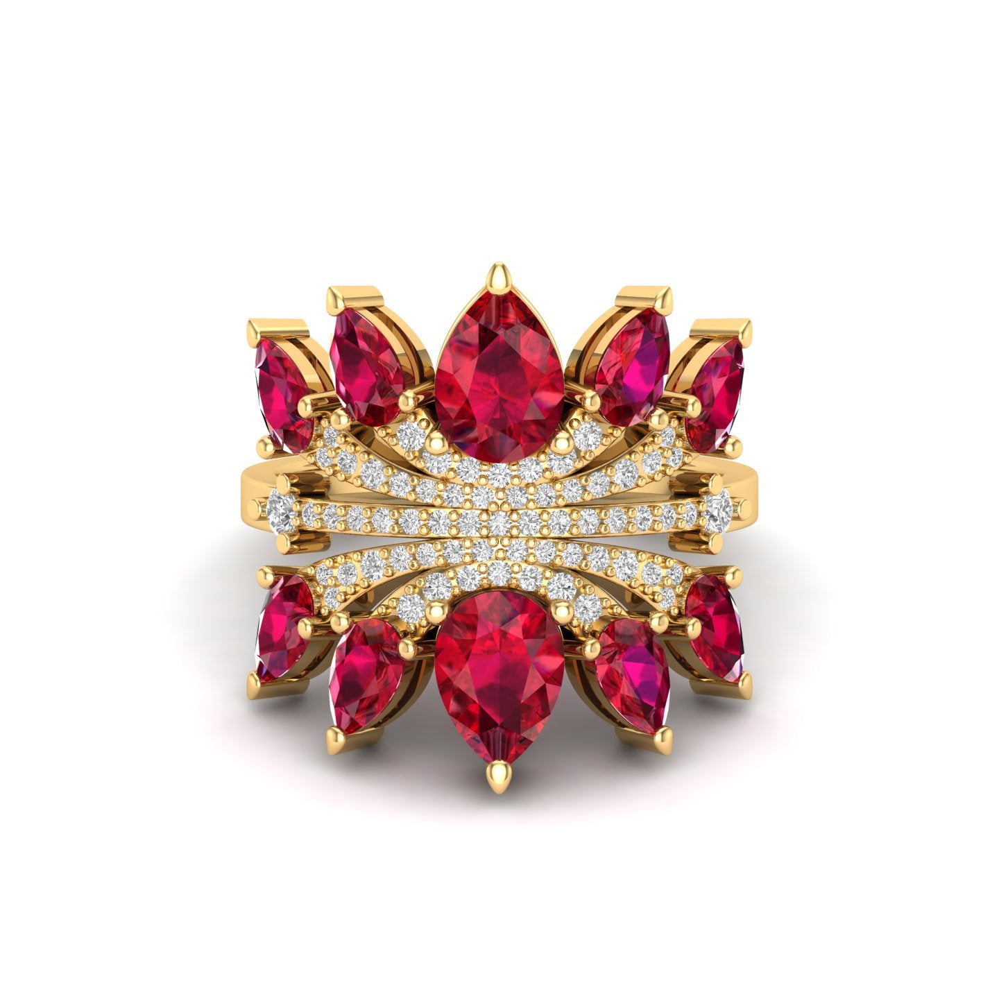 Maurya Graduated Pink Amethyst Lotus Cocktail Ring with Accent Diamonds