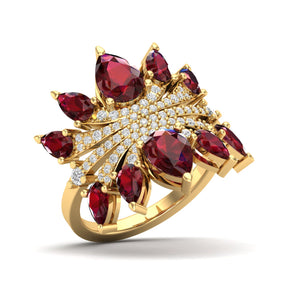 Maurya Graduated Pink Amethyst Lotus Cocktail Ring with Accent Diamonds