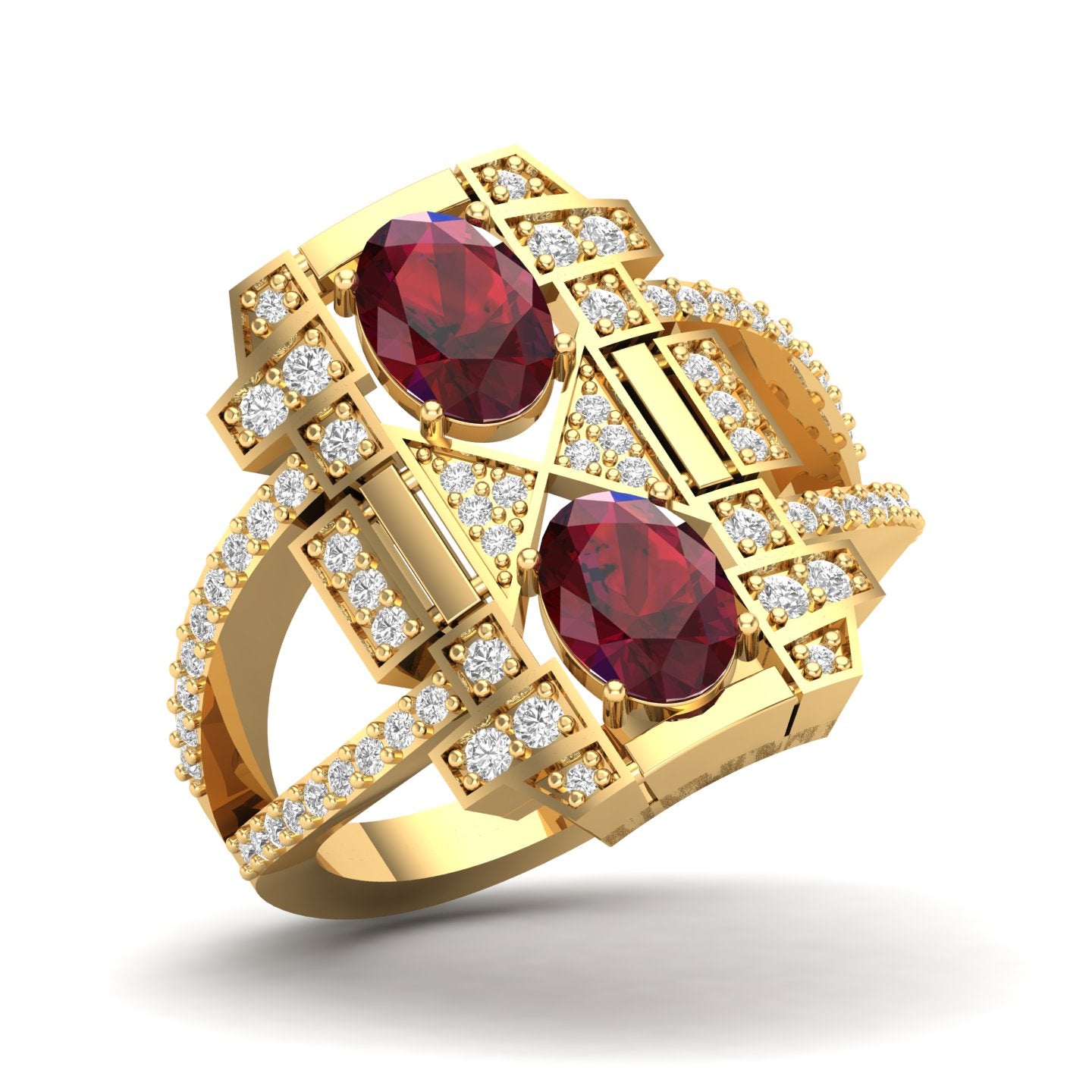 Maurya Oval Ruby and Diamond Split Shank Astronave Cocktail Ring