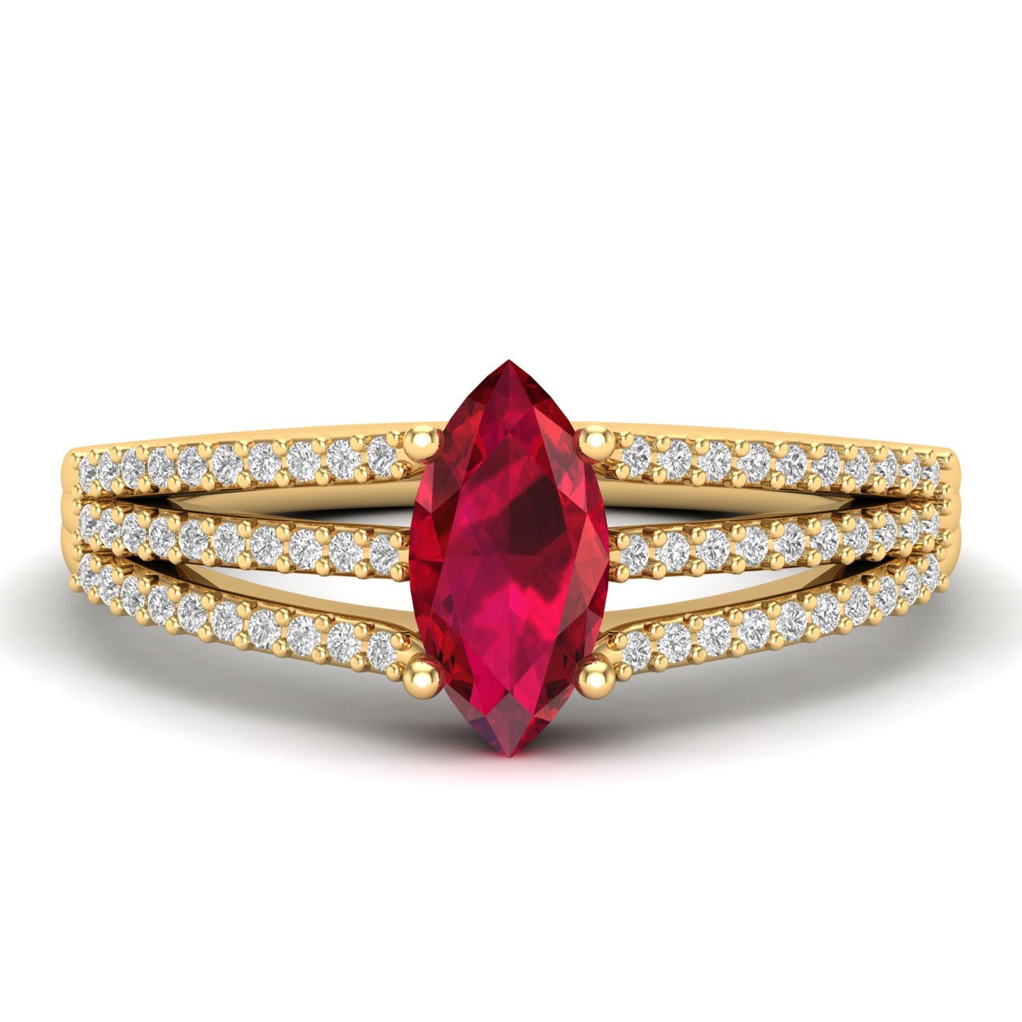 Maurya Third Eye Solitaire Ruby Split Shank Engagement Ring with Accent Diamonds