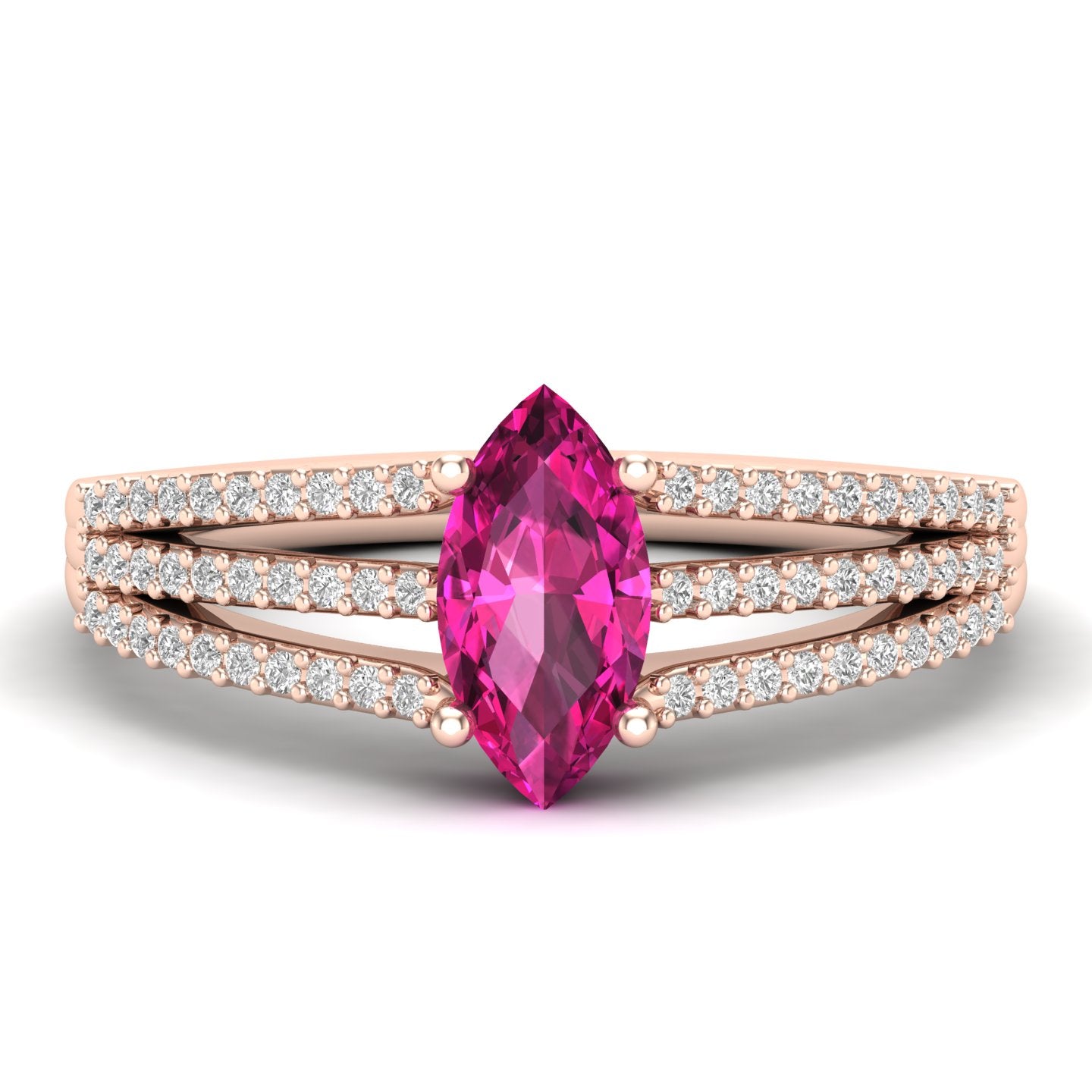 Maurya Third Eye Solitaire Ruby Split Shank Engagement Ring with Accent Diamonds