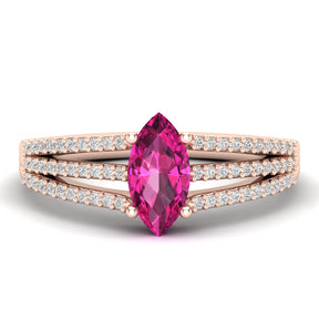 Maurya Third Eye Solitaire Ruby Split Shank Engagement Ring with Accent Diamonds