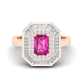 Maurya Recherche Octagon Ruby Engagement Ring with Diamond Halo