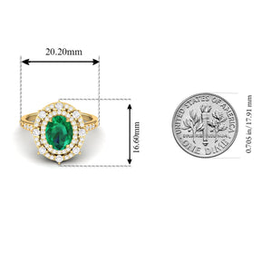 Maurya Oval Emerald Strain Tribe Engagement Ring with Diamond Halo