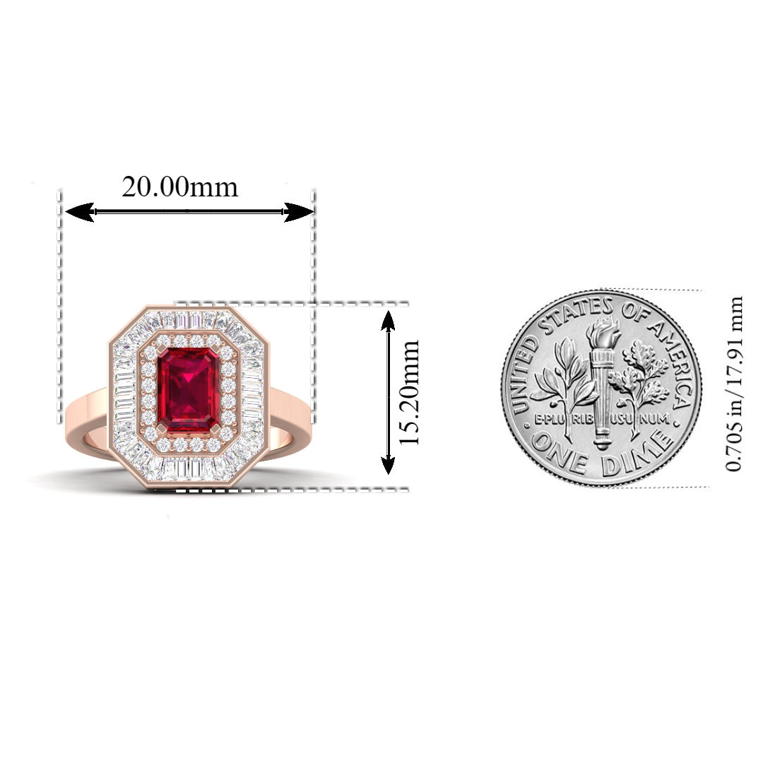 Maurya Recherche Octagon Ruby Engagement Ring with Diamond Halo