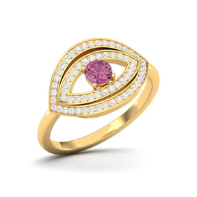 Maurya Solitaire Pink Amethyst Evil Eye Promise Ring with Pave-Set Diamonds