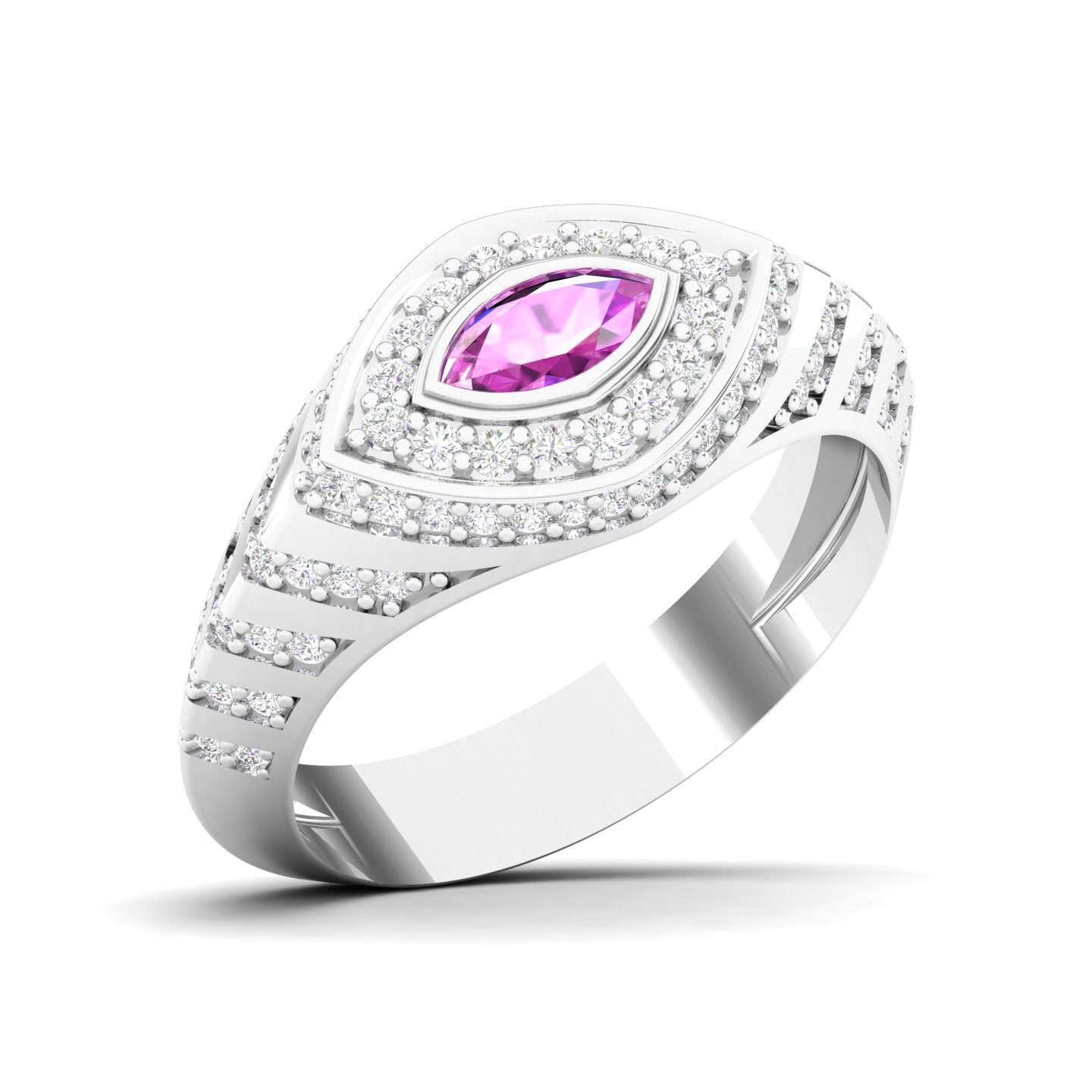 Maurya Yona Pink Amethyst East West Signet Ring with Pave-Set Diamonds