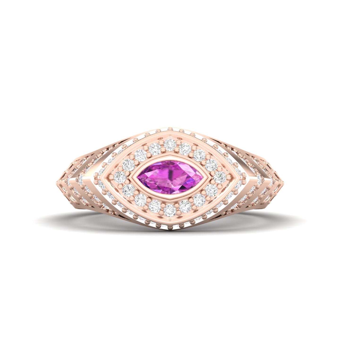 Maurya Yona Pink Amethyst East West Signet Ring with Pave-Set Diamonds