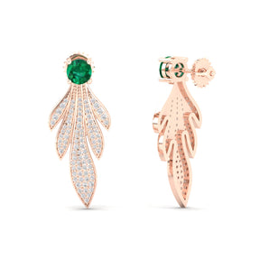 Maurya Autumn Leaves Emerald Push Back Earrings with Diamonds