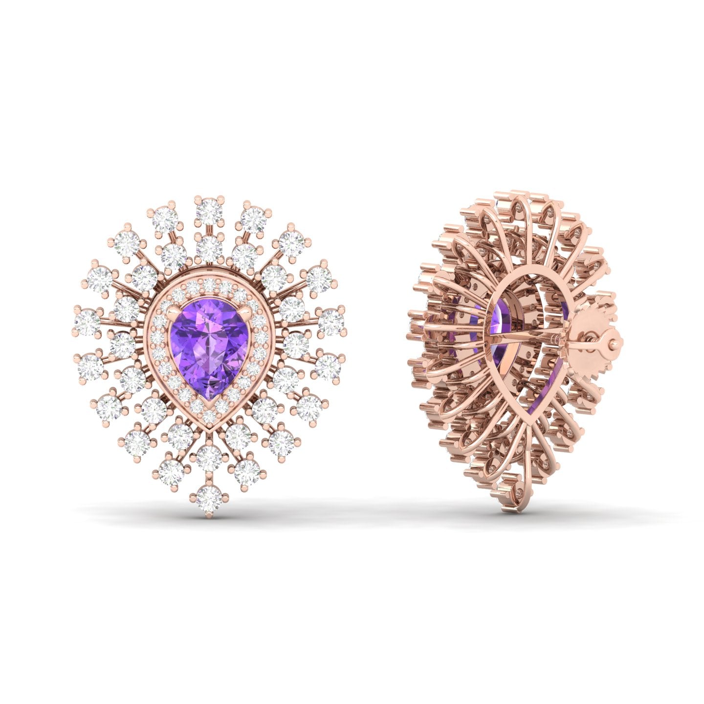 Maurya Boda Amethyst Push Back Earrings with Diamonds