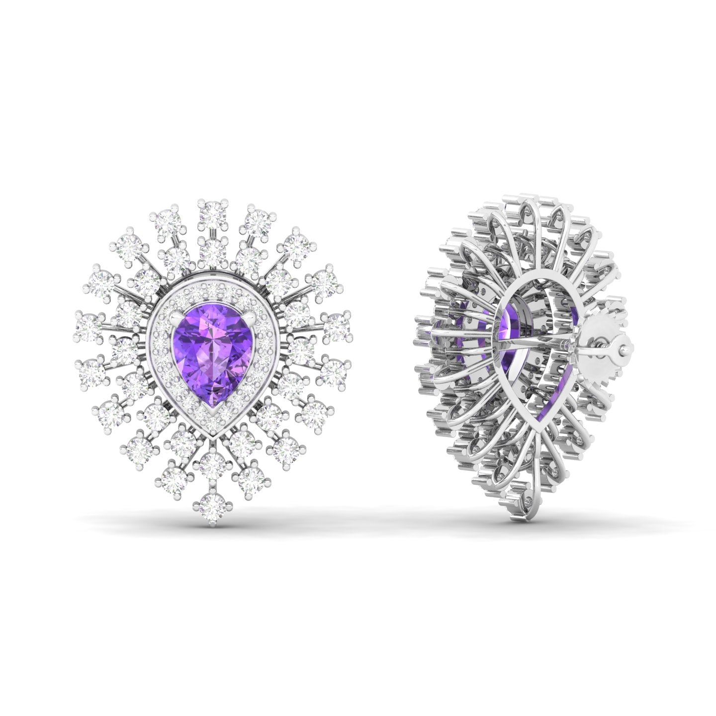 Maurya Boda Amethyst Push Back Earrings with Diamonds