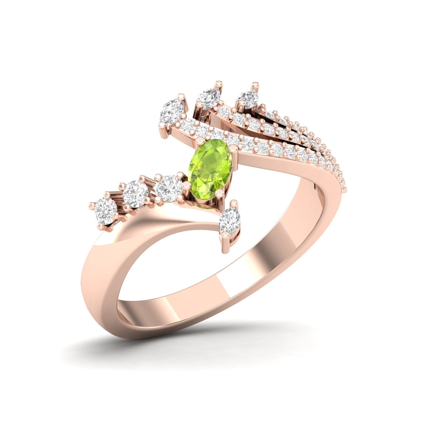 Maurya Oval Peridot with Marquise and Round Diamond Eleganssi Promise Ring