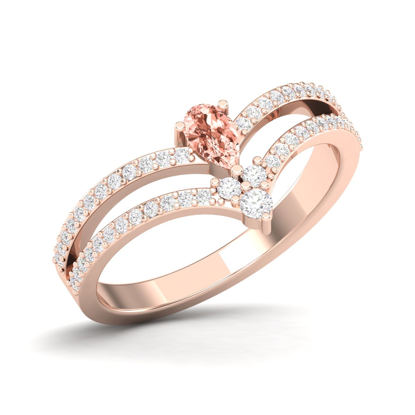 Maurya Diadem Morganite Chevron Engagement Ring with Accent Diamonds