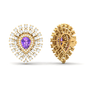 Maurya Boda Amethyst Push Back Earrings with Diamonds