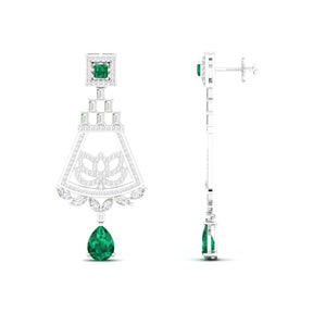 Maurya Trug Drop Earrings with Emeralds and Fancy Cut Diamonds