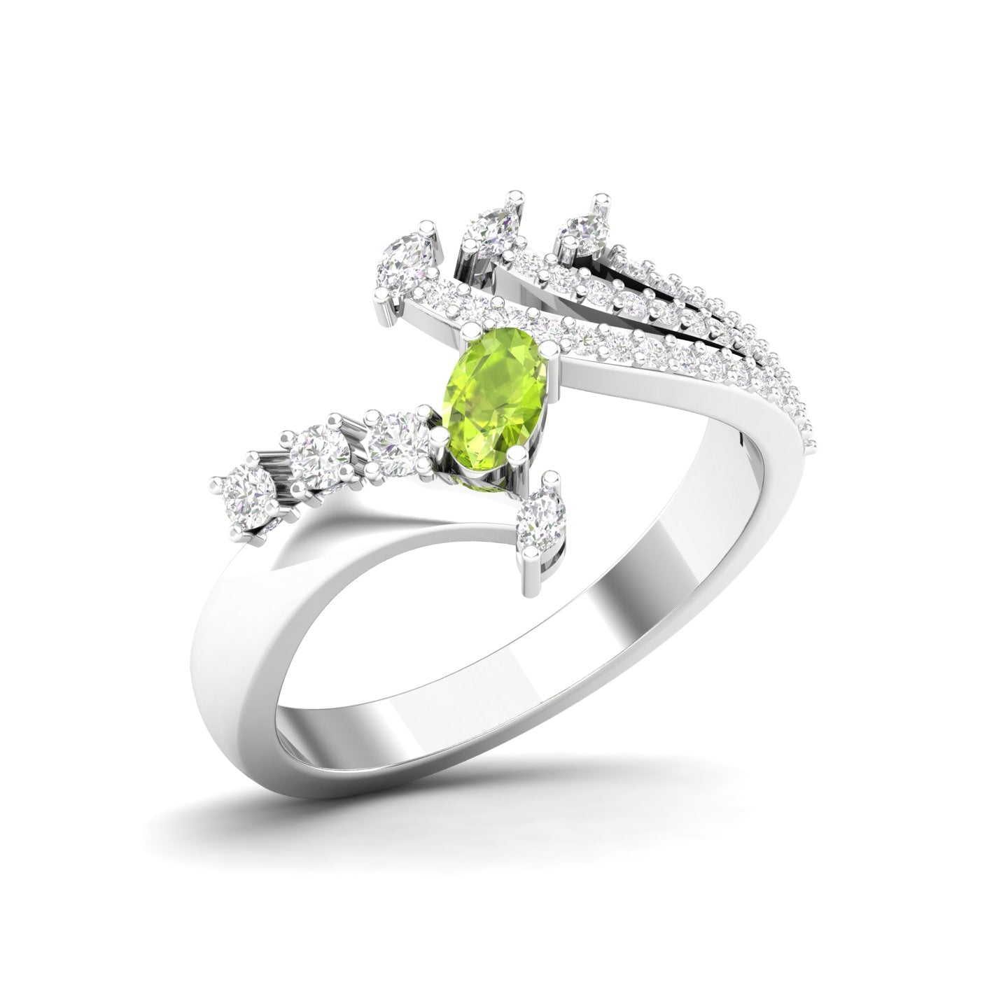 Maurya Oval Peridot with Marquise and Round Diamond Eleganssi Promise Ring