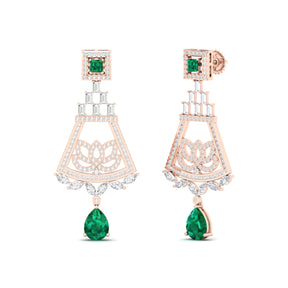 Maurya Trug Drop Earrings with Emeralds and Fancy Cut Diamonds