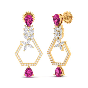 Maurya Mystic Pink Amethyst Drop Earrings with Marquise Diamonds