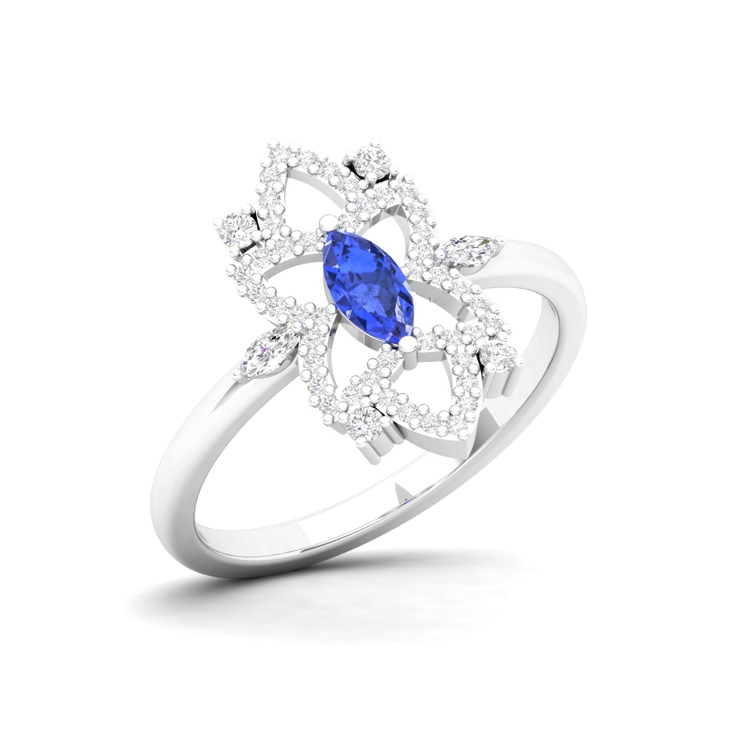 Maurya Solitaire Tanzanite Jasmine Promise Ring with Accent Diamonds