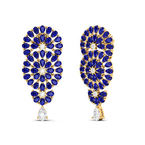 Maurya Festoon Blue Sapphire Drop Earrings with Diamonds