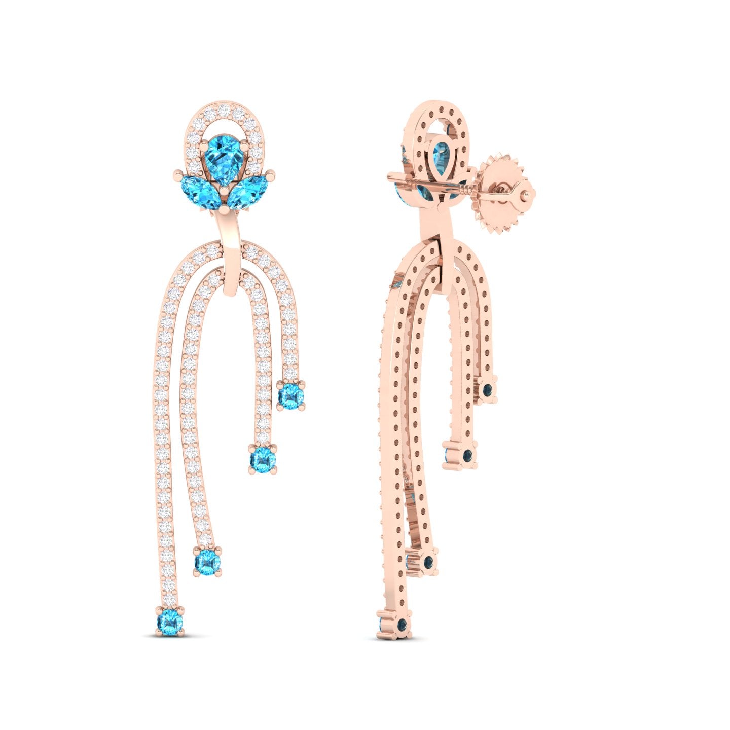 Maurya Blue Topaz Sconce Dangle Earrings with Pave Set Diamonds