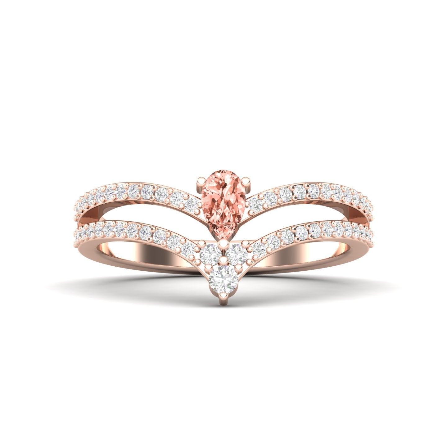 Maurya Diadem Morganite Chevron Engagement Ring with Accent Diamonds