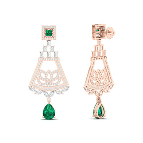 Maurya Trug Drop Earrings with Emeralds and Fancy Cut Diamonds