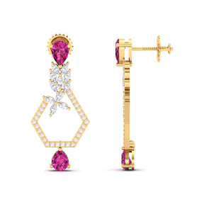 Maurya Mystic Pink Amethyst Drop Earrings with Marquise Diamonds