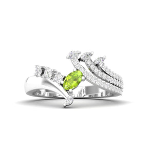 Maurya Oval Peridot with Marquise and Round Diamond Eleganssi Promise Ring